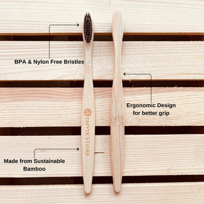 Bamboo Toothbrush for Adults | Biodegradable BPA-Free Soft Bristles Infused with Activated Charcoal | Eco-Friendly | Round Handle Design