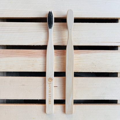 Back view of Jaivik Store Bamboo Toothbrush for Adults, Flat Charcoal – Sustainable, biodegradable, flat handle