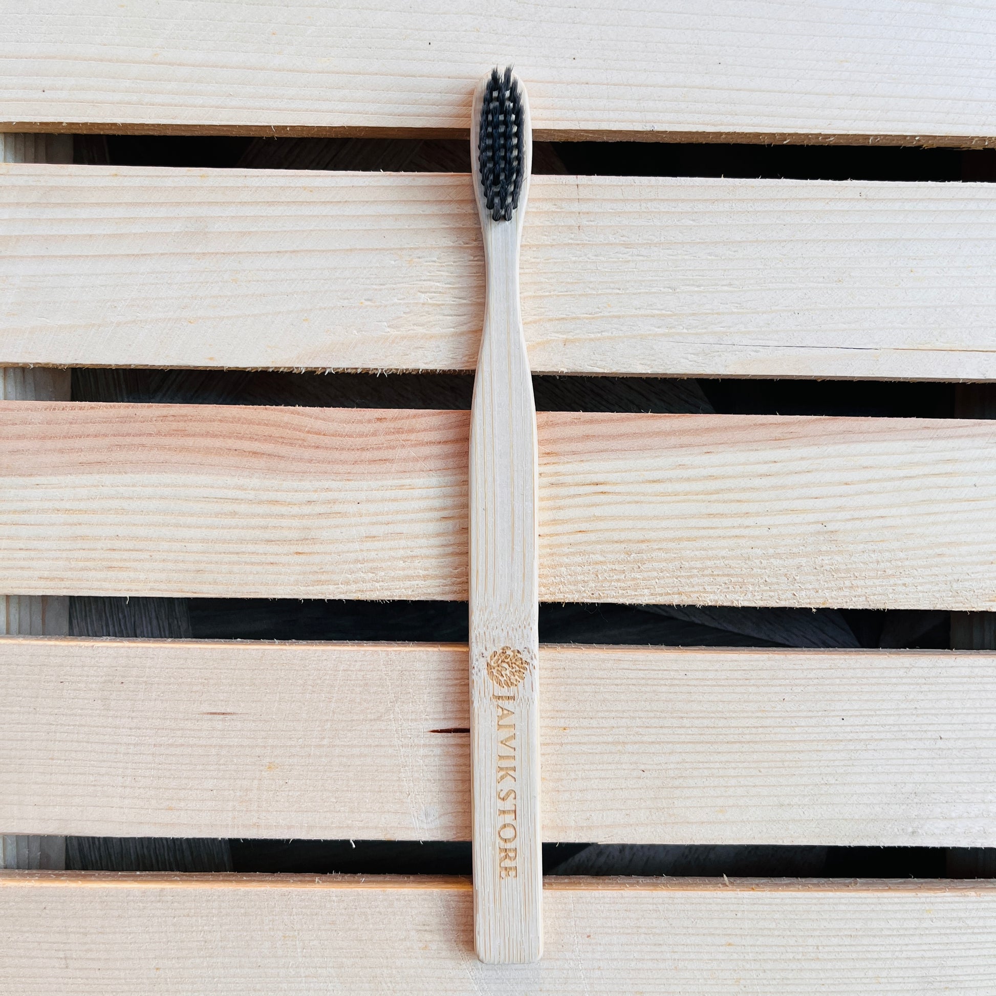 Jaivik Store Bamboo Toothbrush for Adults, Flat Charcoal, Set of 1 – Eco-friendly, charcoal-infused bristles, flat handle design