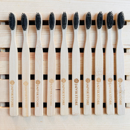 Jaivik Store Bamboo Toothbrush for Adults, Flat Charcoal, Set of 10 – Biodegradable toothbrush with soft, charcoal-infused bristles
