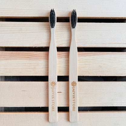 Jaivik Store Bamboo Toothbrush for Adults, Flat Charcoal, Set of 2 – Biodegradable with soft bristles and flat handle