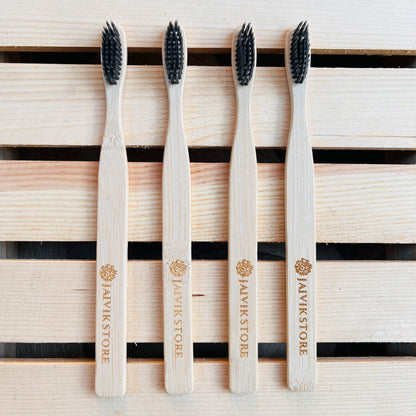 Jaivik Store Bamboo Toothbrush for Adults, Flat Charcoal, Set of 4 – Activated charcoal bristles, eco-friendly flat handle