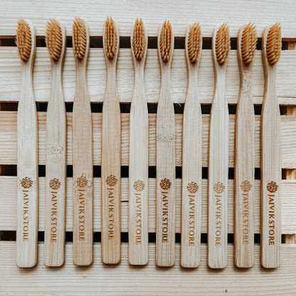 Jaivik Store Bamboo Toothbrush for Adults, Flat Fibre, Set of 10 – Biodegradable toothbrush with fibre bristles and flat handle