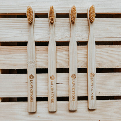 Jaivik Store Bamboo Toothbrush for Adults, Flat Fibre, Set of 4 – Sustainable with soft fibre bristles and flat handle