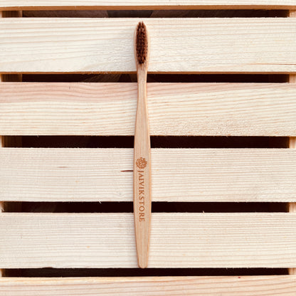 Jaivik Store Bamboo Toothbrush for Adults, Round Brown Handle, Set of 1 – Eco-friendly, soft charcoal bristles, biodegradable
