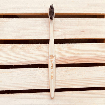 Jaivik Store Bamboo Toothbrush for Adults, Round Charcoal Handle, Set of 1 – Eco-friendly, soft bristles infused with charcoal