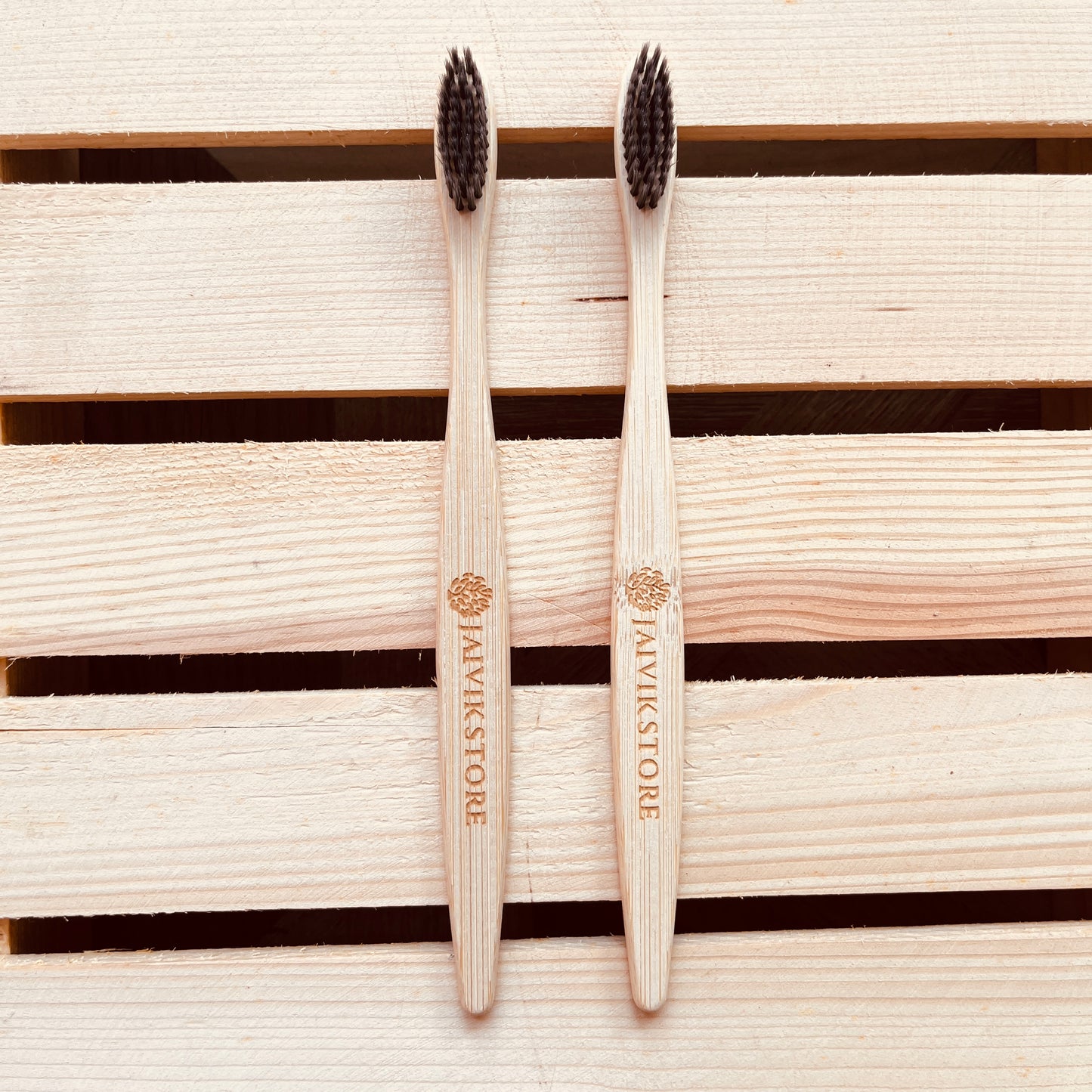 Jaivik Store Bamboo Toothbrush for Adults, Round Charcoal Handle, Set of 2 – Biodegradable, BPA-free, activated charcoal bristles