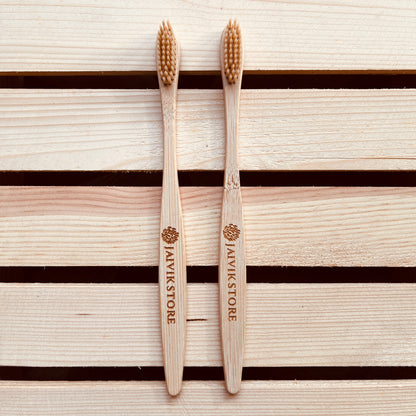 Jaivik Store Bamboo Toothbrush for Adults, Round Fibre Handle, Set of 2 – Sustainable bamboo, soft charcoal-infused bristles