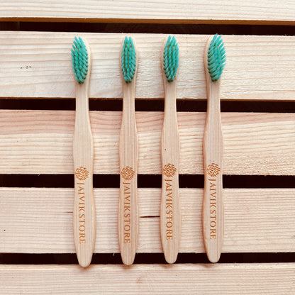 Jaivik Store Bamboo Toothbrush for Kids, Curvy Turquoise, Set of 4 – Biodegradable with soft bristles and kid-friendly