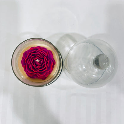 Top view of Jaivik Store Lavender Bliss bell jar soy wax candle, 150g, lid open, revealing smooth wax surface