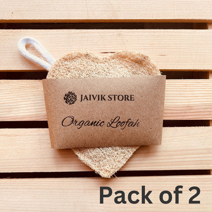 Jaivik Store pack of 2 organic heart-shaped loofah sponges, gentle skin exfoliators for a romantic glow