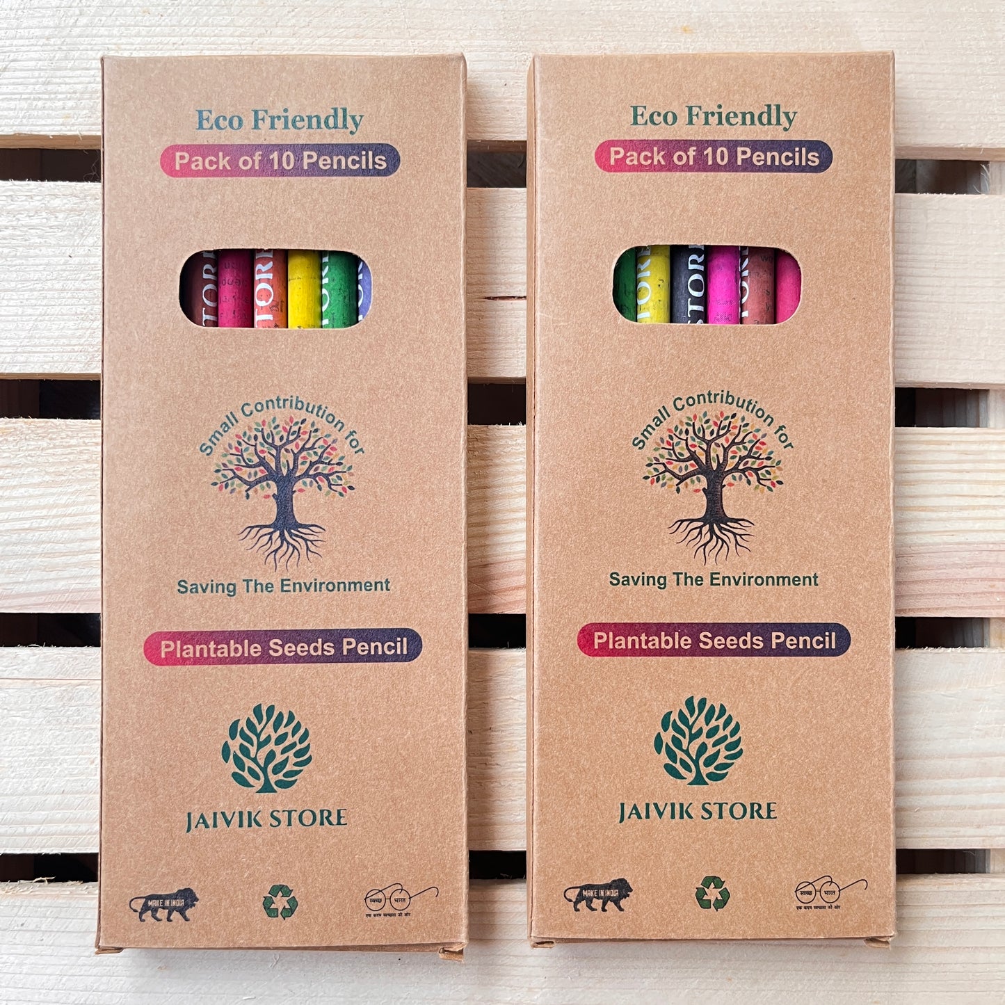 Jaivik Store Plantable Colour Pencils - Eco-Friendly Pack of 2 Crafted from Recycled Paper for Sustainable Use